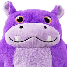 Load image into Gallery viewer, Purple plush hippo toy with a happy expression on a white background
