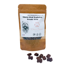 Load image into Gallery viewer, Package of Three Bird Training Treats by Chow Paws with treats displayed in front on a white background
