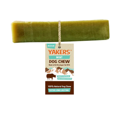 Yaker's Mint Dog Chew with packaging on a white background