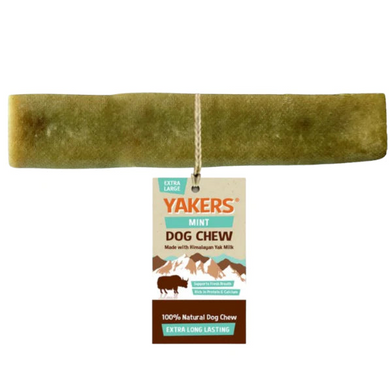 Yakers Mint Dog Chew with packaging on a white background