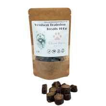 Load image into Gallery viewer, Bag of Chow Paws Venison Training Treats with treats displayed in front on a white background
