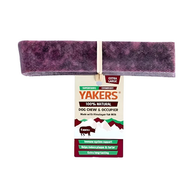 Yakers dog chew with packaging on a white background
