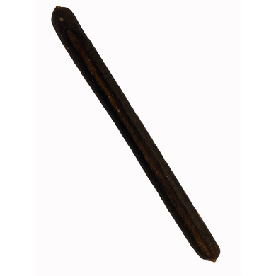Long, thin, dark brown object on a white background