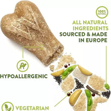 Load image into Gallery viewer, Heart-shaped brown bar of soap with natural ingredients and sourcing information on a white background
