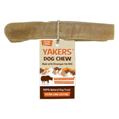 A long-lasting natural dog chew treat made from Himalayan Yak Milk, packaged with a brand label indicating it is extra long-lasting.