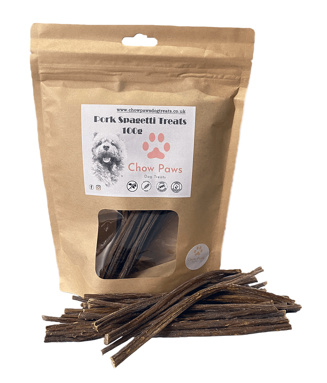 Pork Spaghetti 100g Natural Dog Chews Treats Grain Free Chow Paws Dog Treats