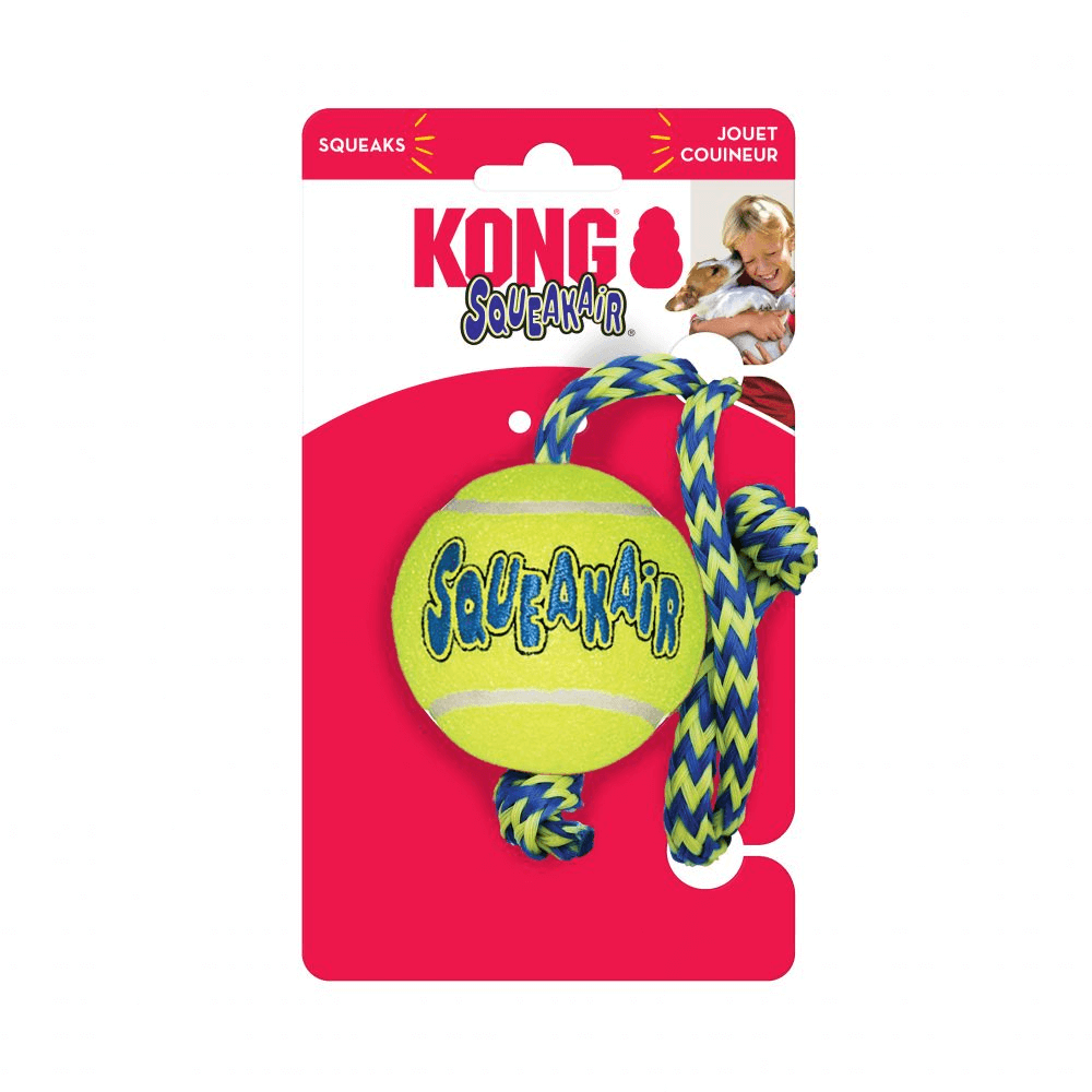 KONG SqueakAir Balls with Rope Dog Toy Chow Paws Dog Treats