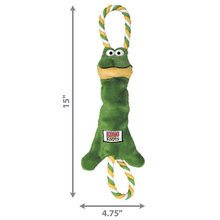 Load image into Gallery viewer, kong-tugger-knots-frog-green-dog-toy-dimensions

